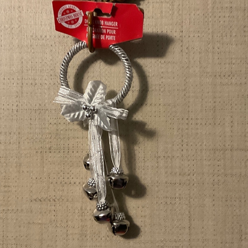 Silver and White Holiday Door Hanger with Bells